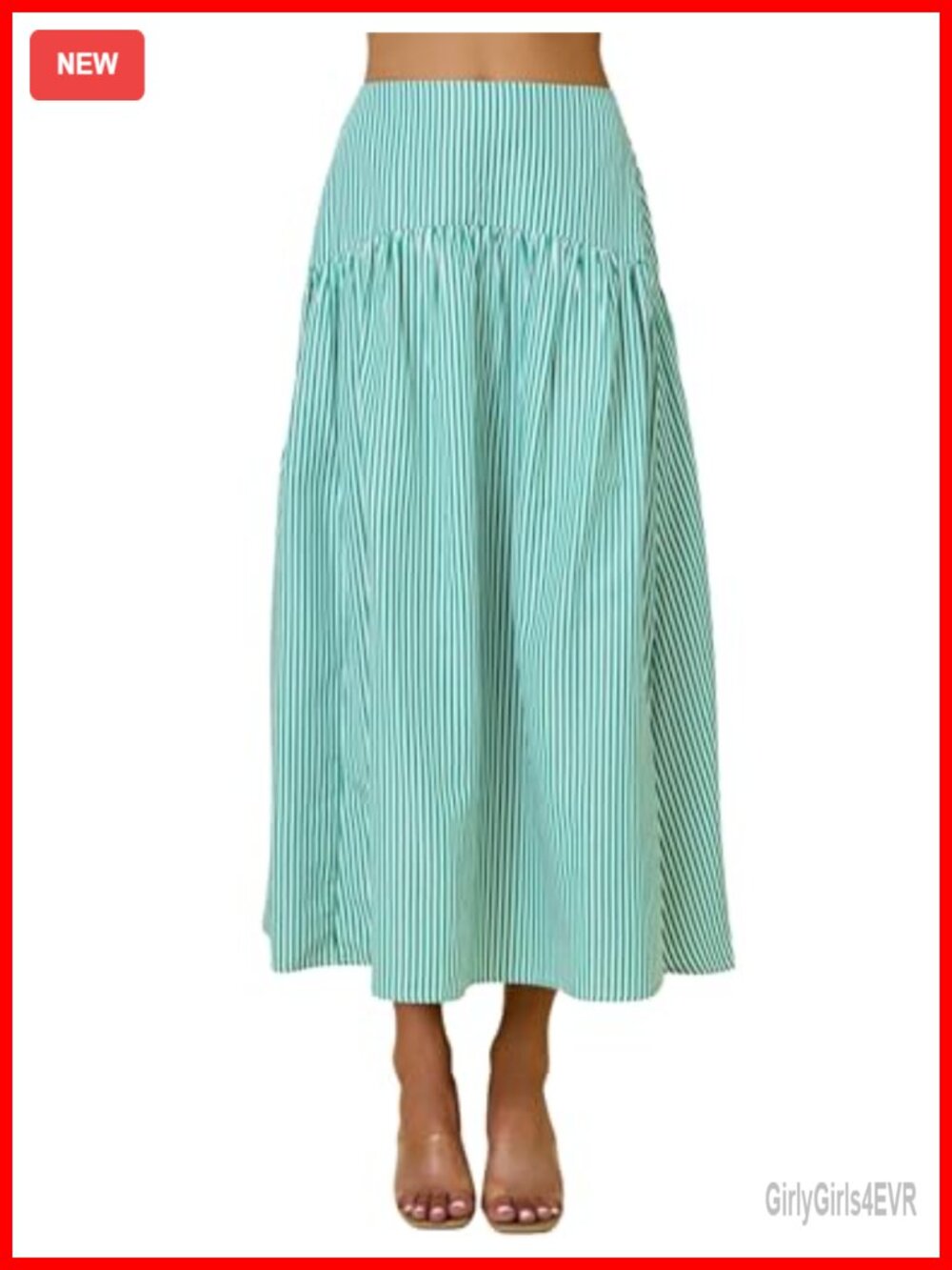 Women's Striped Flared Maxi Skirt Smocked High Waist A-Line Long Summer Beach